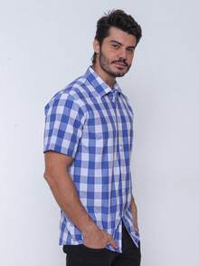 Rand paul Men's Casual Slim Fit Short Sleeve Plaid Shirt Slim Fit Modern And Versatile Style - Màu xanh lam - Xem 3