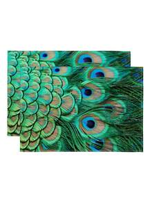 1/2/4/6/8 piezas Manteles individuales con estampado digital, manteles individuales con estampado de pluma de pavo real, adecuados para uso diario, festivales, fiestas, cumpleaños, bodas, cenas, decoración del hogar en la cocina y el comedor