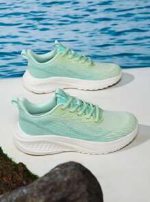 1 Pair Women's Knit Fabric Breathable Fashion Casual Versatile Lightweight Comfortable Non-Slip Soft Sole Running Shoes