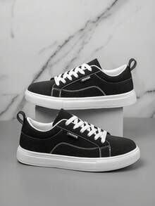 Men's Classic Black Patchwork Low-Top Skate Shoes, Simple Design Basic Style, Lightweight & Comfortable Outdoor Sports Sneakers, Gym 2000s Style Valentine's Day Ideas - Solid Color - View 6