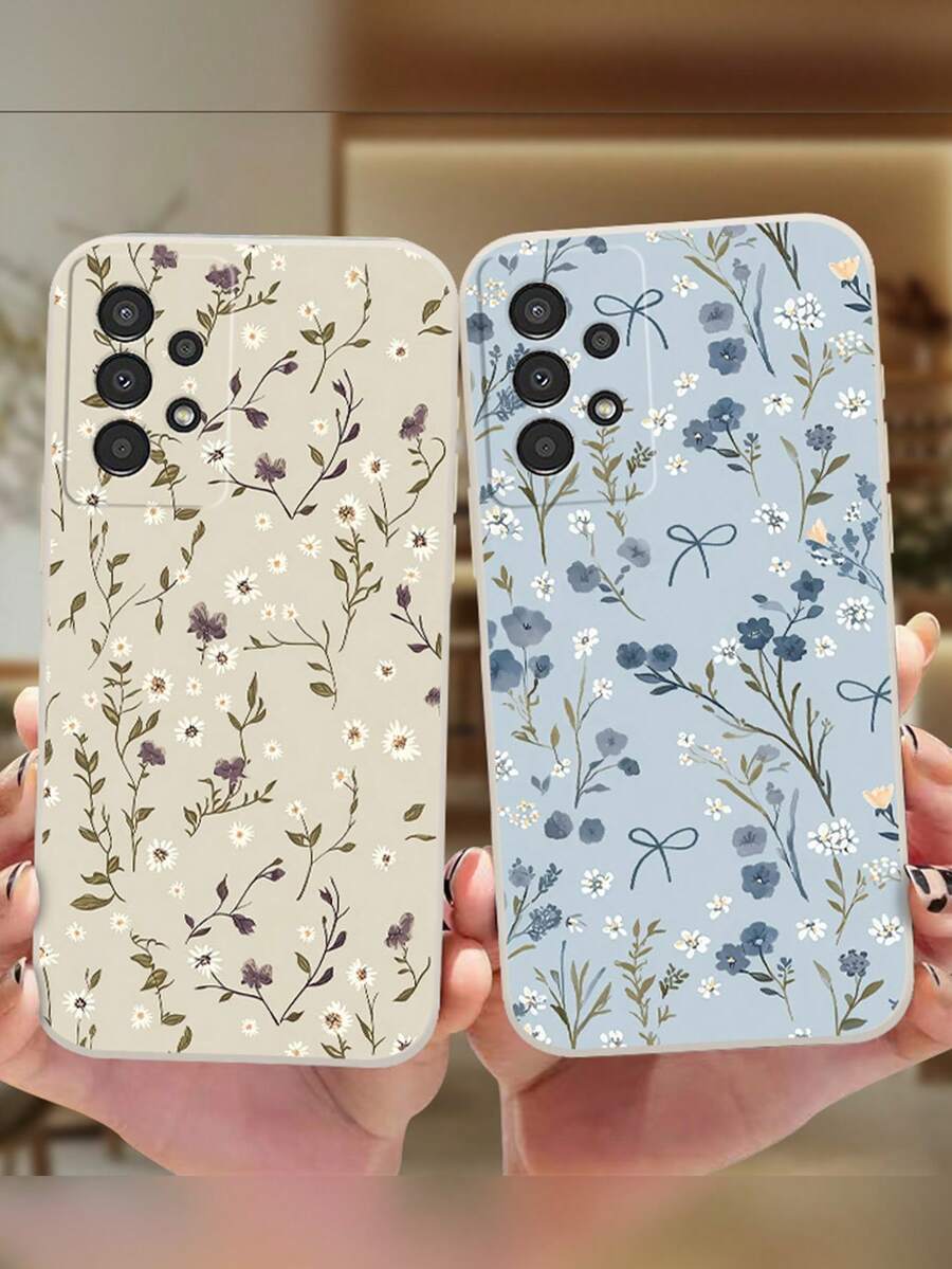 2 件/套精密孔直边 Ditsy 花卉蓝色花朵全图案绘画防摔手机壳兼容 14/14Pro/14ProMax、 13/13Pro/13ProMax、 11/11ProMax、 12/12Pro/12ProMax、 XR、 7/8、 XS、 15/15Pro/15ProMax、 16/16Pro/16ProMax、Redmi - 彩色 - 查看 1