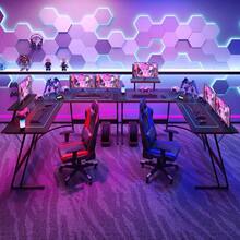 L-Shaped Gaming Desk 58 Inches Corner Office Desk With Removable Monitor Riser, Pink - Black - View 6