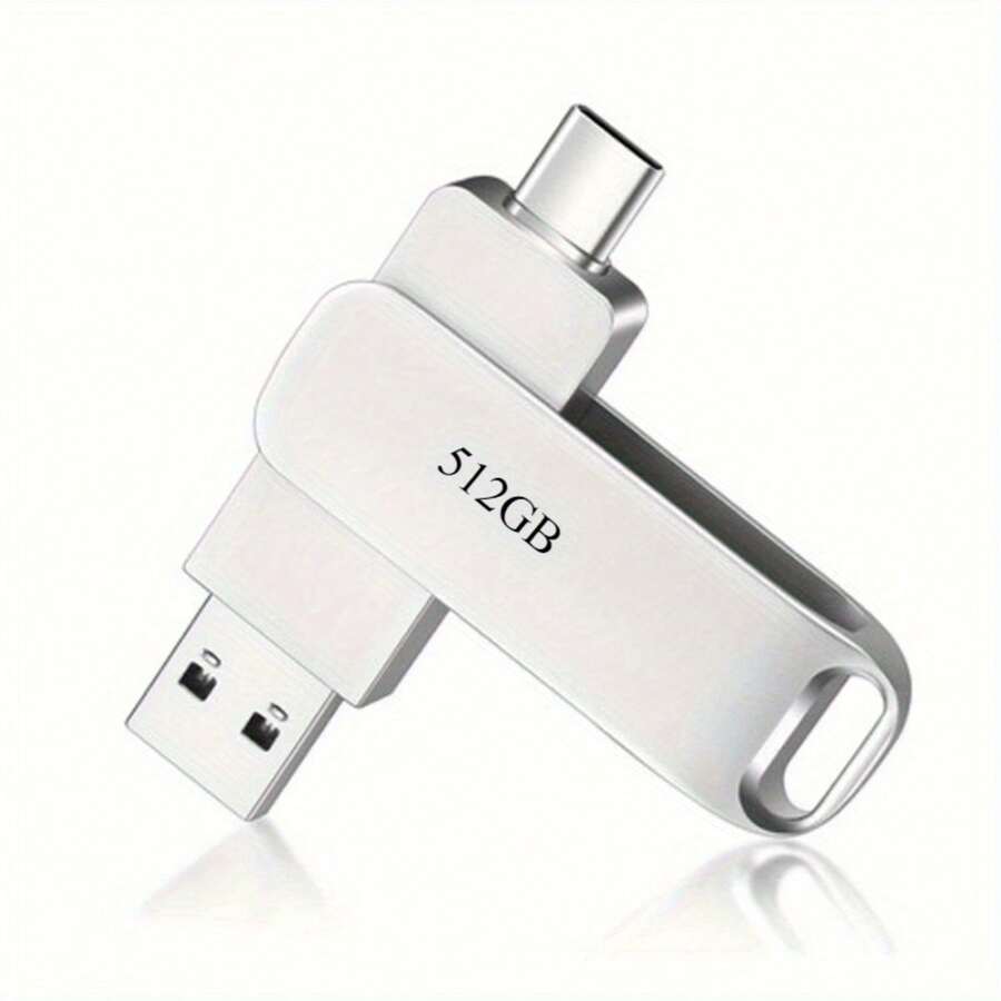 1/ 2pcs 512GB Type-C Flash Drive 2-In-1 USB & USB-C High-Speed Memory Stick, Zinc Alloy 360° Rotation Portable Thumb Drive For Android Phones, , PC, Tablets, Portable Storage | Modern Thumb Drive | Highspeed Performance - 1 CÁI - Xem 1