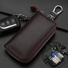 1 pièce Porte-clés multifonction zippé pour voiture, sac à carte porte-clés en PU unisexe à suspendre à la taille pour clés de voiture, clés de porte, cartes, accessoires de voiture d'usage quotidien décontracté, porte-charm scolaire