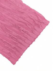 Set de 2 piezas Conjunto de top corto con botones delanteros con volantes y hombros descubiertos de unicolor elegante, y pantalones de pierna ancha, color rosa, para primavera - Rosa - Ver 6