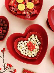 5pcs Heart-Shaped Plastic Snack Plates, Reusable & Stackable Plates For Candy, Fruits, Snacks, Nuts, Suitable For Home, Kitchen, Gathering, Picnic, Afternoon Tea Back To School