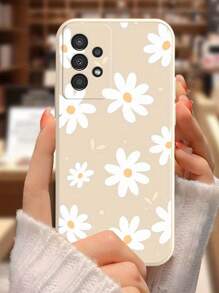 Chrysanthemum Painted Anti-Drop Perforated Beige Simple Fashion Phone Case Compatible With IPhone 16/15 XR /7/8 /16 ProMax /13 Case/IPhone 15 ProMax/12 ProMax/13 ProMax/14 ProMax 13 14 11 12p14 P11 Soft Shell P12 Anti-Drop XS.XR /78P.78GES2 Compatible Galaxy Redmi 10/9/Note9/12c/Note11pro/Note8Pro/9C/9a Anti-Drop Phone Protective Cover Case