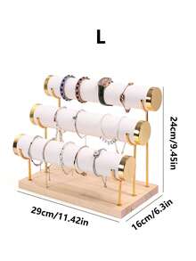 1pc Black, Green, White, Beige, Gray, Pink Creative Jewelry Rack, Wooden Bracelet Rack, Gold Three-Layer Bracelet Display Rack, Bracelet Display Rack, Watch Storage Rack For Women Storage Organizer Travel Essentials Father Gift Back To School - 彩色 - 查看 30