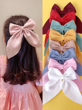 8 piezas Elegantes pasadores de pelo con lazo de satén para niñas pequeñas, pasadores laterales de unicolor de moda accesorios para el cabello de niños