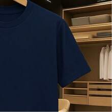 Men's Stretwaer Long And Wide Plain T-Shirt 100% Cotton 30.1 Basic Shirt - Màu xanh hải quân - Xem 2