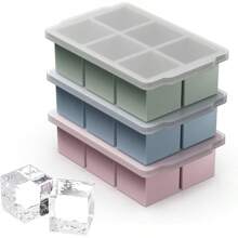 3 paquetes de moldes de cubos de hielo grandes con tapa apilable - Molde de cubos de hielo de silicona para el congelador, cubos de hielo grandes cuadrados para whisky, cócteles, bourbon y sopas, color neutro