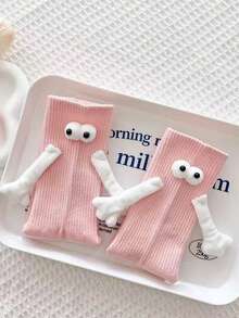 4 Pairs Casual Cartoon Magnetic Couple Socks Suitable For Men And Women, Random Design, Knitted Material, Ideal For Friends, Boyfriend, Christmas, Valentine's Day Gift, All Seasons - Multicolor - View 16