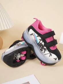 1 Pair Children's Fashion Skateboard Shoes With Convenient Button - Black - View 6