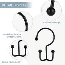 24 Pcs Shower Curtain Hooks, Goowin Shower Curtain Rings, Durable Rust Proof Black Shower Curtain Hooks, Shower Rings For Curtain, Double Glide Shower Curtain Hooks For Shower Curtain Rods, Black