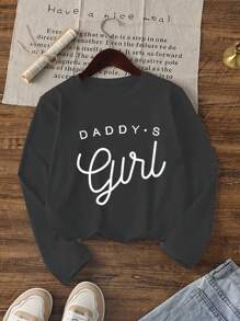 Tween Girls Funny Graphic Print Long Sleeve Crew Neck T-Shirt, Autumn/Winter Top