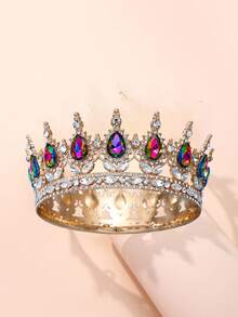 1pc Elegant Princess Headpiece, Rhinestone Crown Headband Adult Wedding Birthday Party Cosplay Accessory, Alloy Bridal Crown, Shiny Letter Design, Halloween - Multicolor - View 11