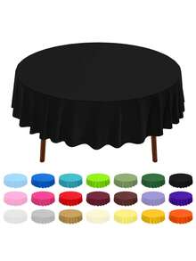1件/6件/10件一次性圆形塑料桌布，防水防污，餐桌装饰，213厘米 - 彩色 - 查看 20
