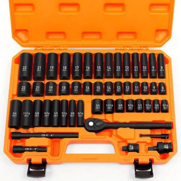 46pcs Chrome Vanadium Steel Socket Wrench Set, 1/4" Drive With Ratchet And Extension Bar, Metric Size, No Assembly Required, Manual Tool Kit For Automotive, Bicycle, Motorcycle Repair