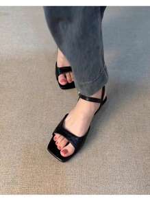 hanxiangyuzu Women's Retro Minimalist Strap Buckle Sandals, New Solid Color Party Fashion PU Leather Buckle High Heels Office Shoes