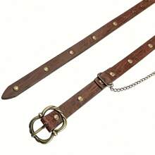 1-Piece Set Of Vintage PU Leather Adjustable Strap With Metal Chain, Suitable For All Seasons Leisure Travel, Date Night And Party