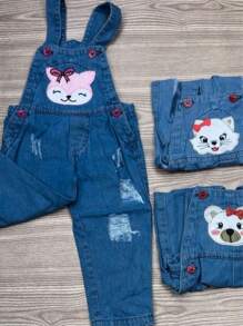Jardineira calça longa Jeans Macacão Infantil Menina
