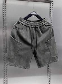 Pantaloni della tuta da uomo in camoscio con vita con coulisse e gamba dritta, pantaloni casual da esterno con tasche grandi
