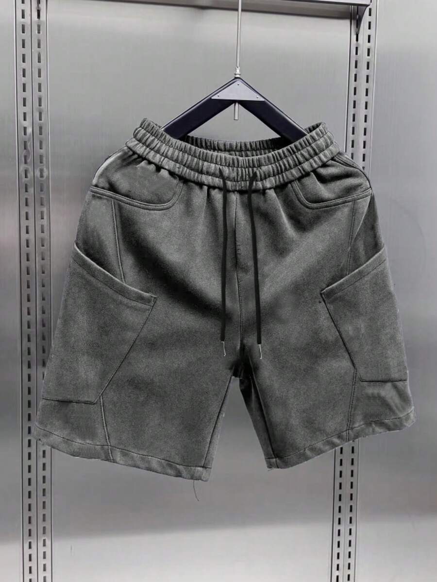 Pantaloni della tuta da uomo in camoscio con vita con coulisse e gamba dritta, pantaloni casual da esterno con tasche grandi