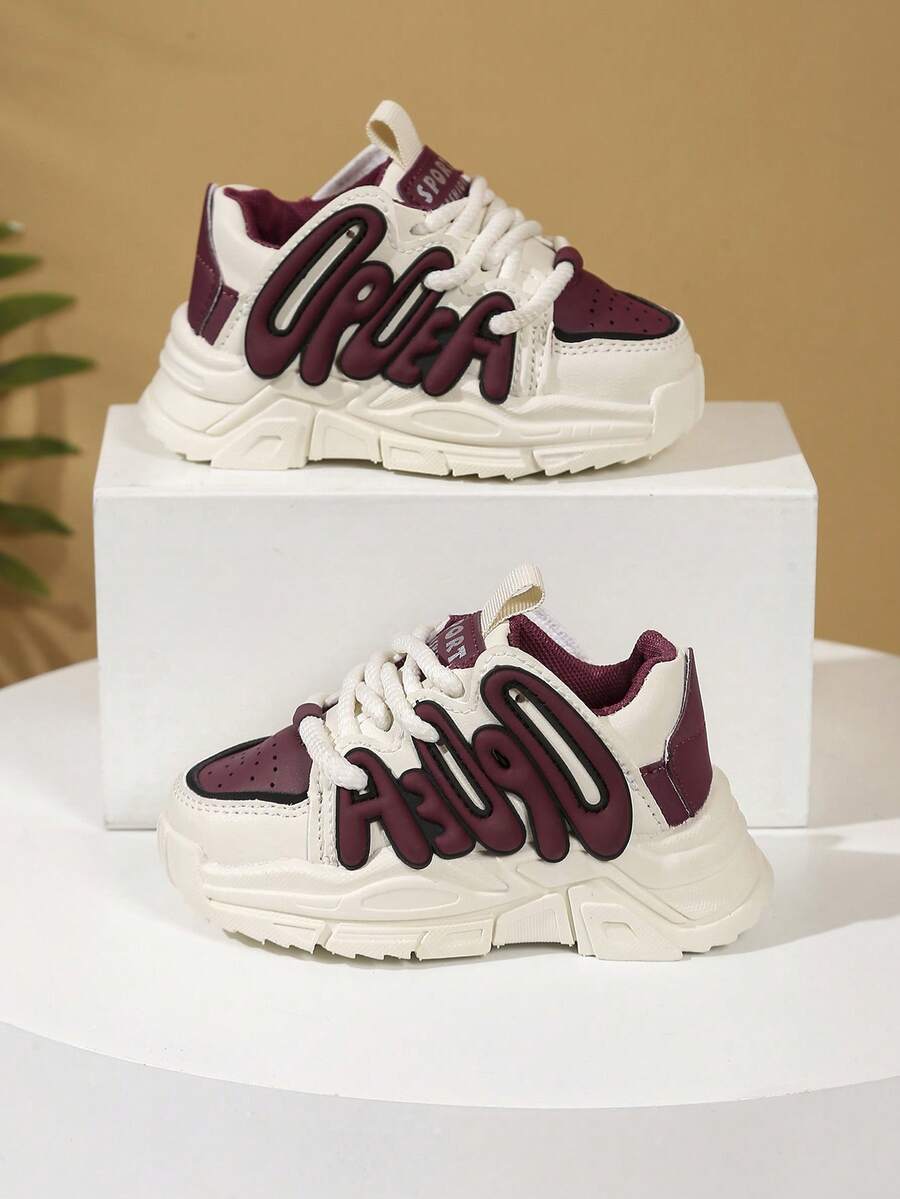 1 Pair Burgundy Sports Shoes, Fashionable, Comfortable, Anti-Slip, Durable Soft Outsole, Suitable For Running, With Seamless Lining Design, Hook And Loop Closure For Easy Wearing, Suitable For Daily Wear