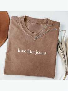 230g Washed, Like Jesus Loves You Printed T-Shirt, High-Quality Wax Printed Cotton Retro Fashion Brand T-Shirt, Men's T-Shirt, Beach Essential, Summer T-Shirt, Holiday Gift, Perfect Gift