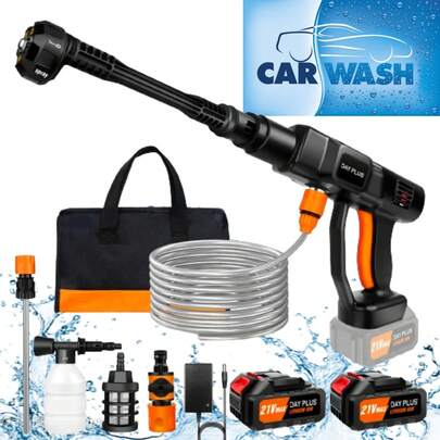 AutoFu Cordless Electric High Pressure Washer Strong Power Jet Wash Patio Garden Car Cleaning 6IN1 Nozzle With 2 Batteries