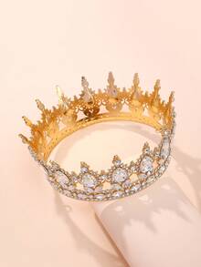 1pc Elegant Princess Headpiece, Rhinestone Crown Headband Adult Wedding Birthday Party Cosplay Accessory, Alloy Bridal Crown, Shiny Letter Design, Halloween - Multicolor - View 17