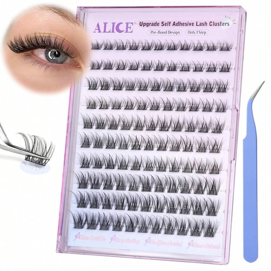 ALICE Self Adhesive Eyelashes Natural Self Adhesive Lash Clusters No Glue Needed Wispy Reusable Press On Lashes Pre-Glue 10-12mm 120pcs DIY Eyelash Extensions Kit With Lash Tweezers - F36 - View 1