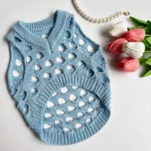 1pc Hollow Knit Puppy Sweater, Cat Blue Pet Clothes, Soft & Skin-Friendly, Anti-Shedding, Suitable For Indoor & Outdoor Activities For Cats & Dogs