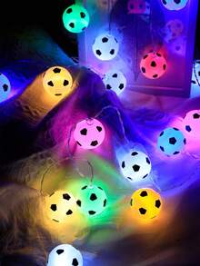 1 pieza Luces en forma de balón de fútbol con 10/20 LED y 2/3 metros, a pilas, adecuado para dormitorio, sala de estar, fiesta, boda, hogar, jardín, camino, suministros para fiestas, decoraciones, chimenea [Baterías no incluidas] - Multicolor - Ver 6