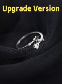 Anillo ajustable con diseño minimalista de estrella hueca de circonia, joyería celestial, anillo ajustable, hipoalergénico, perfecto para mujeres, ideal para combinar con atuendo de fiesta y casual, regalo perfecto de vacaciones y cumpleaños para familiares y amigos