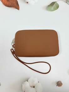 1 件硅胶材质多功能化妆收纳包，大容量收纳包，带抽绳的简约化妆包，便携式口红/硬币/数码/旅行包，防震耐压，耐热易清洁，美容化妆工具。