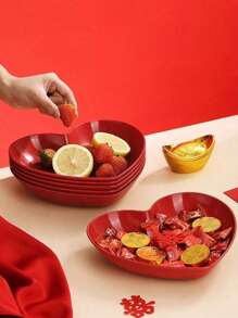 5pcs Heart-Shaped Plastic Snack Plates, Reusable & Stackable Plates For Candy, Fruits, Snacks, Nuts, Suitable For Home, Kitchen, Gathering, Picnic, Afternoon Tea Back To School