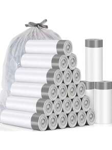 75pcs Grey Drawstring Trash Bags 4 Gallon, Small Trash Bags For Home, Office, Bedroom, Bathroom, White 4 Gallon Trash Can Liners, Easy To Carry, Prevent Odor Kitchen Trash Basket Bags, Kitchen, Bathroom, Home, Household Goods Supplier, Travel Accessories, Car Accessories