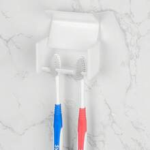 Toothbrush Holder Wall Mounted With Cover For Bathroom, 2 Slots Toothbrush Storage Organizer For Shower, Self Adhesive Toothbrush Hanger Rack For Dorm, Cabinet (White) - 白色 - 查看 5