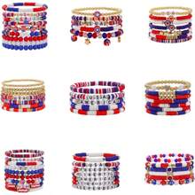 4th Of July Bracelets For Women Red White And Blue Bracelets USA Clay Bead Bracelet American Flag Bracelets Patriotic Beaded Stackable Bracelet Bracelet Set For Men