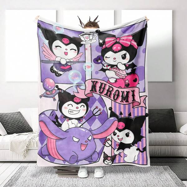 Sanrio Cobertor Hello Kitty Kuromi, Cobertor Hello Kitty Kuromi para Cama, Cobertor Kuromi Roxo, Mantas Kuromi para Sofá, que Podem Ser Usadas como Decoração de Quarto, Camping, Itens Hello Kitty, A Capa de Flanela Macia e Peluda Manterá Você Confortável e Aconchegado