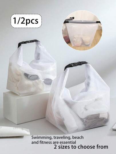 1pc/2pcs Swimwear Storage Bag, Small Waterproof Gym Bag, Wet & Dry Separation Bag, Transparent Mesh Cosmetic Bag, Multi-Function Travel Toiletry Bag, Suitable For Dorm, Business Trip, Swimming, Travel, Home Storage