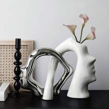 1pc Hollow Ceramic Vase, Abstract Floral Design Ceramic Vase, Modern Boho Style Decorative Ceramic Vase For Home Decor