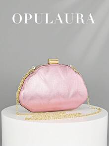OpulAura 女士简约贝壳造型奢华皮革派对手拿包 - 优雅迷人的晚礼服包，适合华丽夜晚外出、正式派对、浪漫婚礼，配有可拆卸链条 - 粉色 - 查看 2