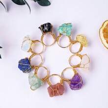 1 pièce Bague en pierre de cristal brut naturel, bande ouverte réglable, bijoux faits main, style vacances élégant, cadeau unique aux textures irrégulières