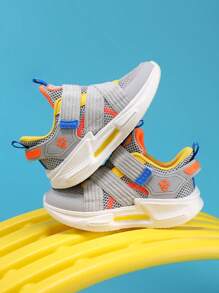 1 Pair Boys/Girls Summer Mesh Splicing Soft Lightweight Magic Tape Color Blocking Breathable Casual Daily Running Sports Shoes