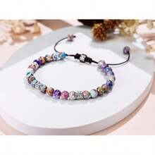 Galaxy Sea Sediment Jasper Bracelet Yoga Bracelet Gift Healing Bracelet For Women Spiritual Bracelet Minimalist Healthy Support Bracelet 6MM Tiny Bead Stone Anklet Adjustable