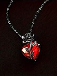 Collar colgante con corazón gótico rojo y rosa - Estilo punk rock, con cubic zirconia, regalo perfecto para hombres