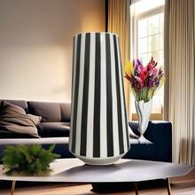 Vaso de cerâmica minimalista, vaso de flores listrado preto e branco