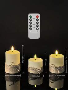 3 件套无焰蜡烛（带定时器）、LED 蜡烛、带黄麻绳的柱状蜡烛、逼真的蜡烛灯（带 3D 火焰效果），适用于婚礼、万圣节、花园装饰、派对、家居装饰、餐桌装饰